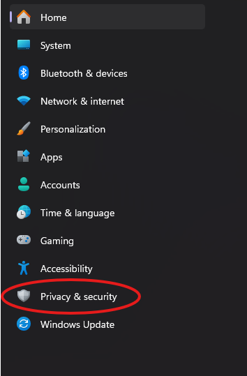 Screenshot showing Privacy settings