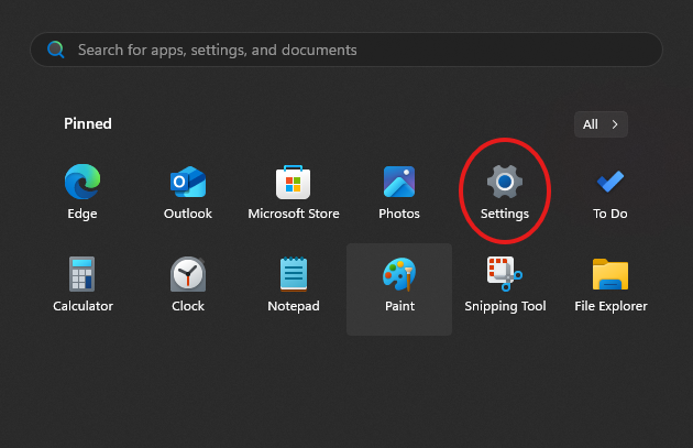Screenshot showing Windows Start menu