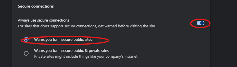 Screenshot showing Security settings in Chrome