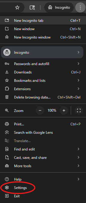Screenshot showing settings option